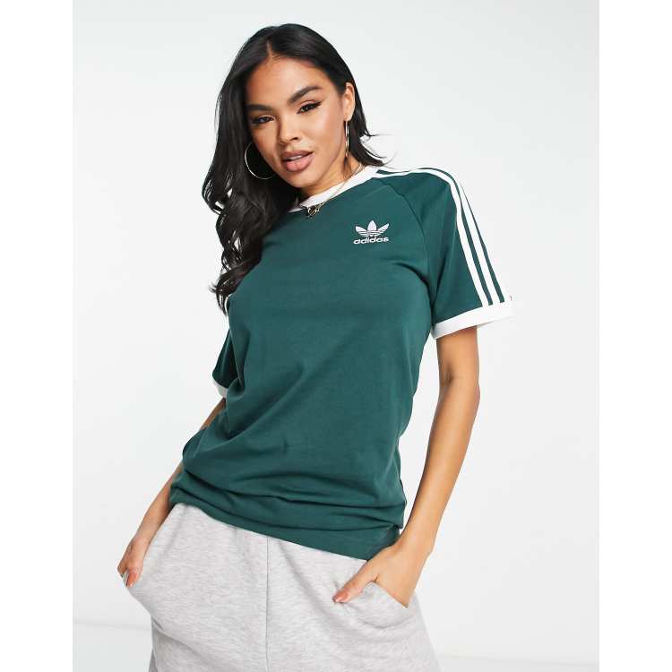 Adidas Women's Essential 3-Stripes Boyfriend T-Shirt Dress - Collegiate Green/White - Size Xs