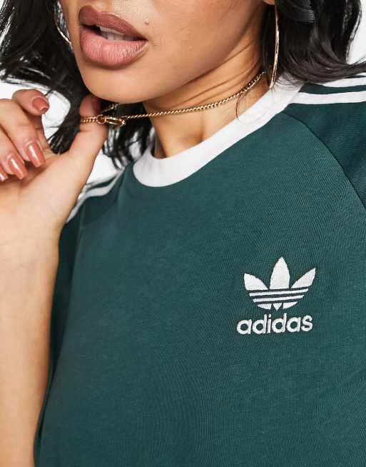 adidas Originals adicolor 3 Stripes boyfriend fit T shirt in green