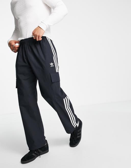 adidas Originals adicolor three stripe wide leg trousers in black, ASOS