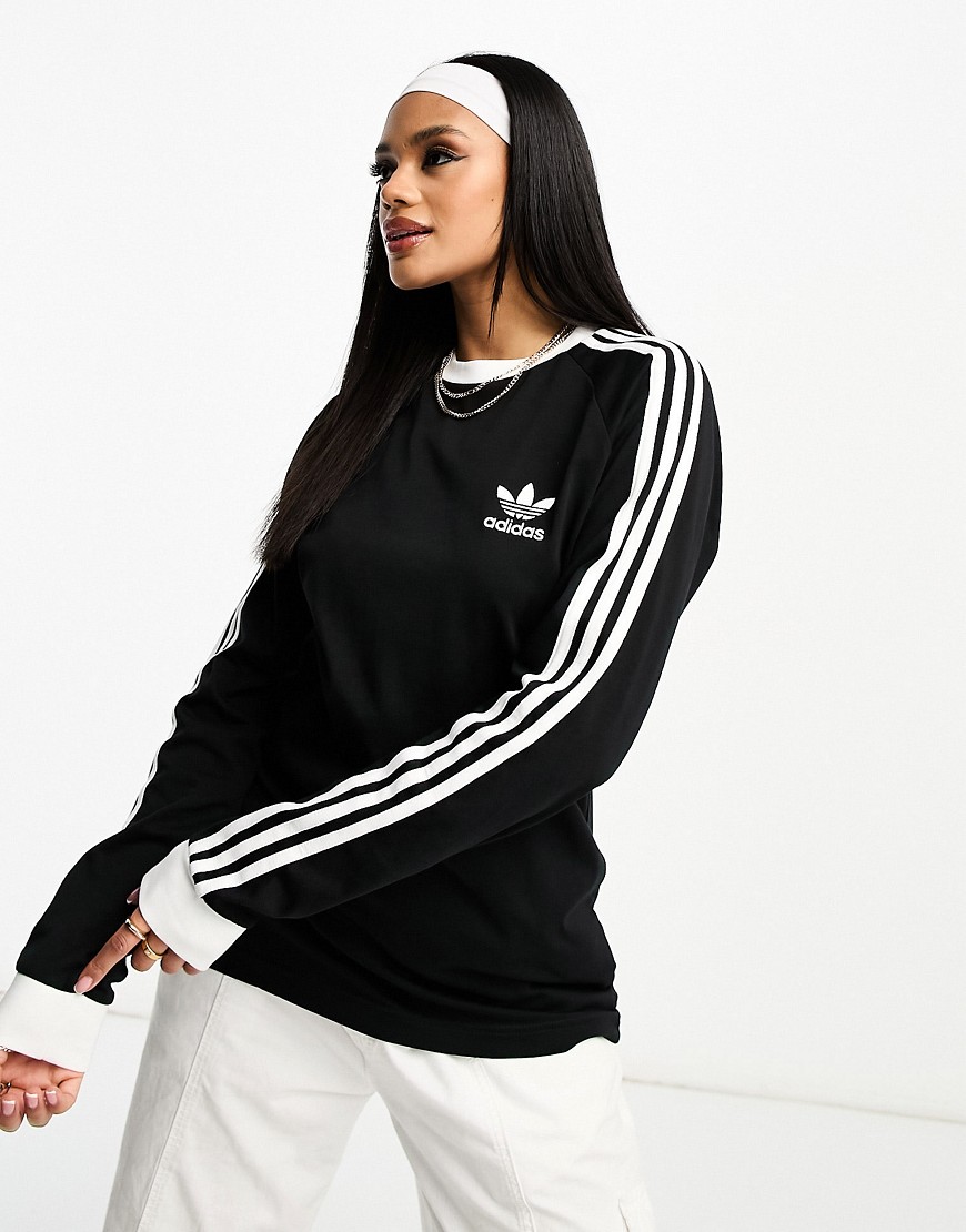 Adidas Originals Adicolor 3-stripes Crew Neck Long Sleeve T-shirt In Black