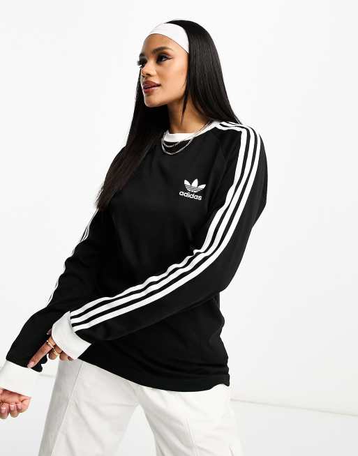 adidas Originals Adicolor 3-Stripes crew neck long sleeve T-shirt in black | ASOS