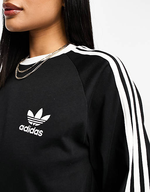 3-Stripes neck long in sleeve ASOS adidas Originals T-shirt crew Adicolor black |