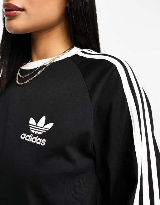 ASOS neck adidas long black Originals in sleeve Adicolor | T-shirt crew 3-Stripes