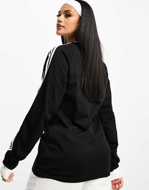 neck Adicolor crew Originals | adidas in long T-shirt ASOS 3-Stripes black sleeve