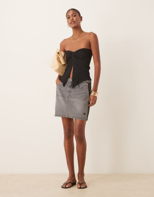 adidas Originals - Adicolor 3-Stripes - Denim mini rok in grijs met wassing