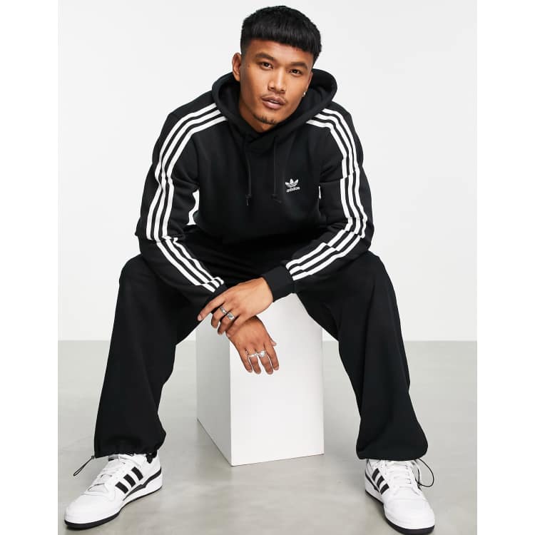 Adidas originals adicolor three stripe 2025 stadium jacket with hood in black