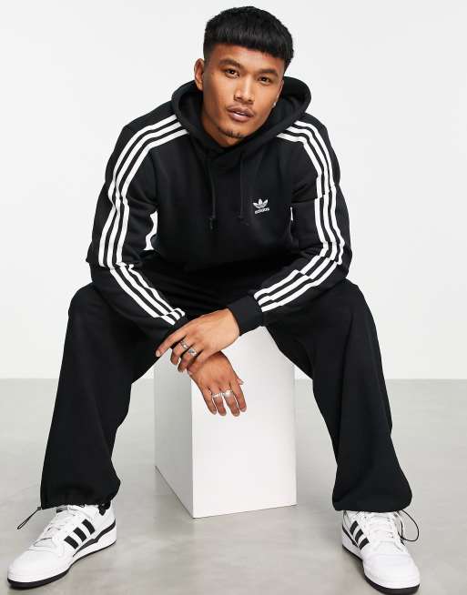 adidas Originals adicolor 3-Stripes hoodie in black | ASOS