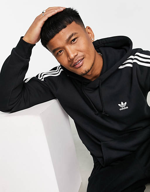 adidas Originals adicolor 3-Stripes hoodie in black | ASOS