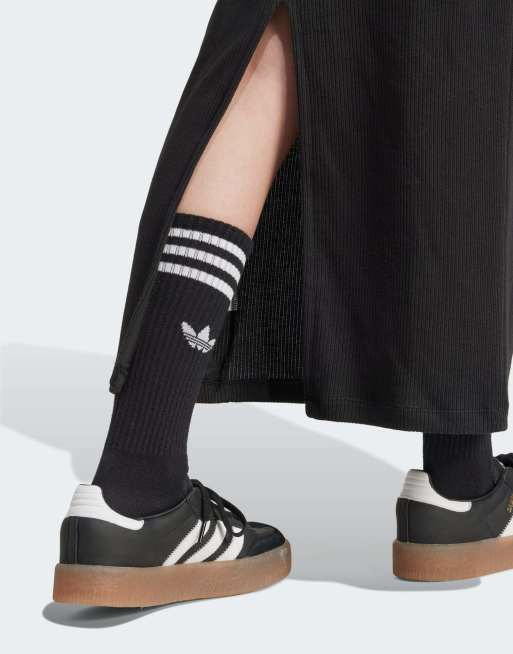 adicolor 3-stripes knit v-neck dress adidas originals Womens Adicolor Classics 3-Stripes V-Neck Maxi Dress  JE6146