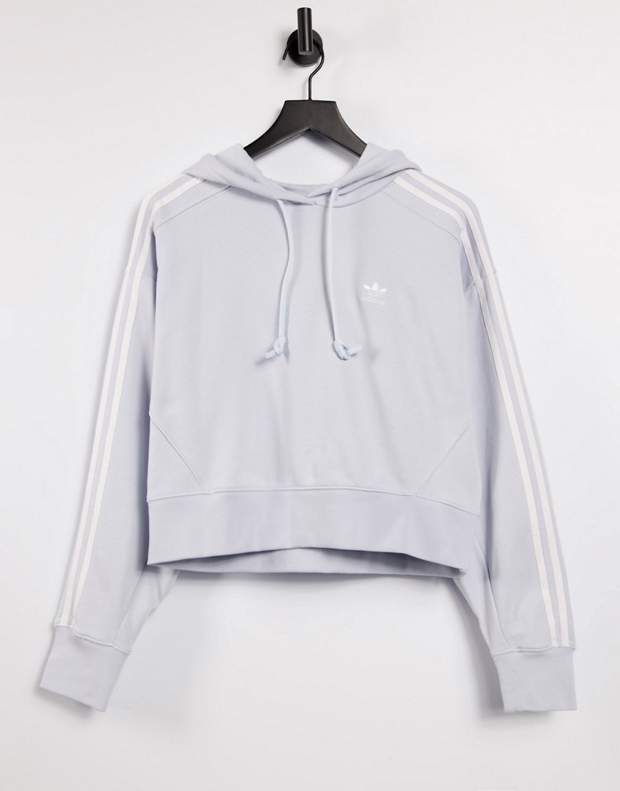Adidas Originals adicolor 3-Stripes logo cropped hoodie in halo blue-Blues