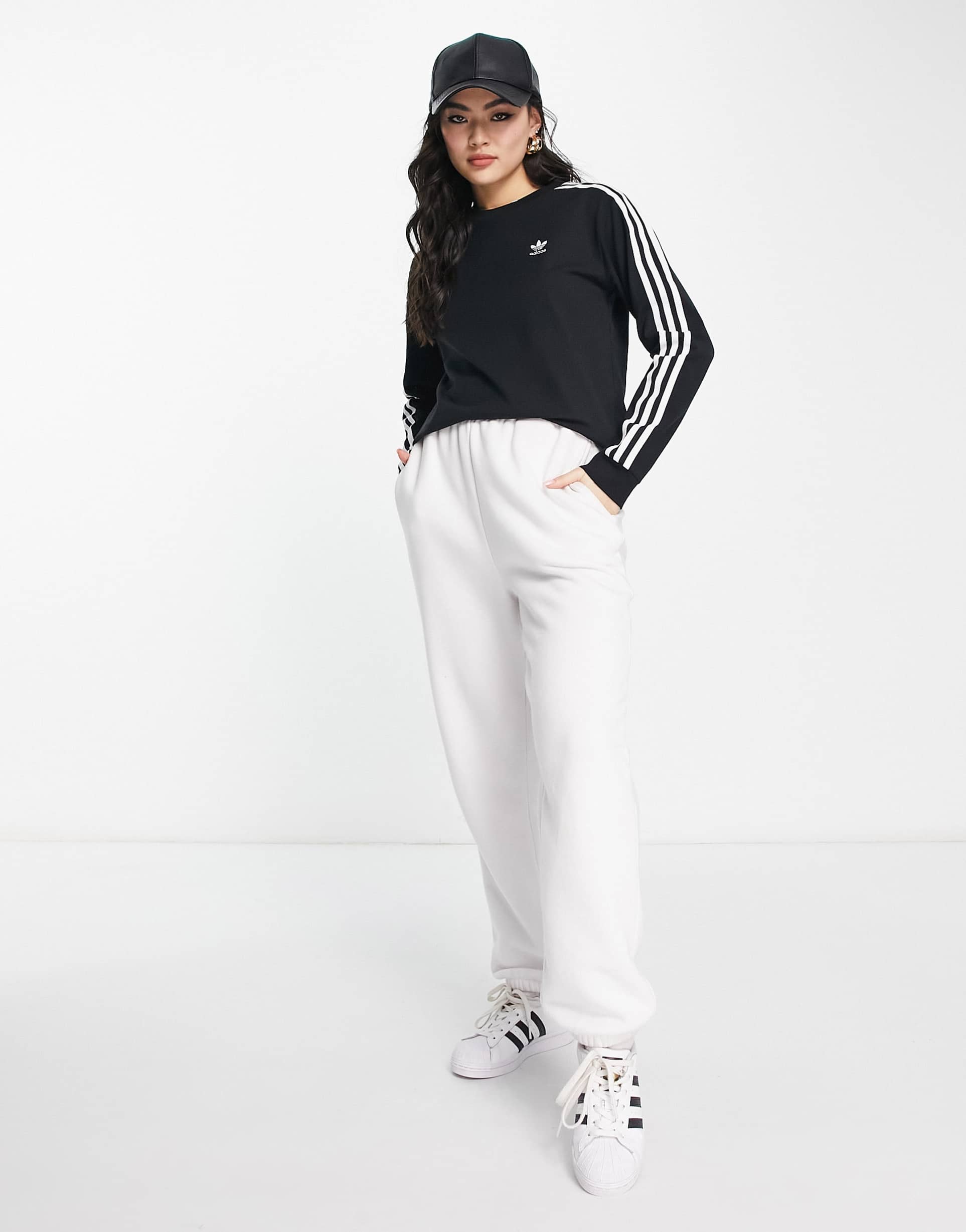 adidas Originals adicolor 3 stripes long sleeve t-shirt in black view 3
