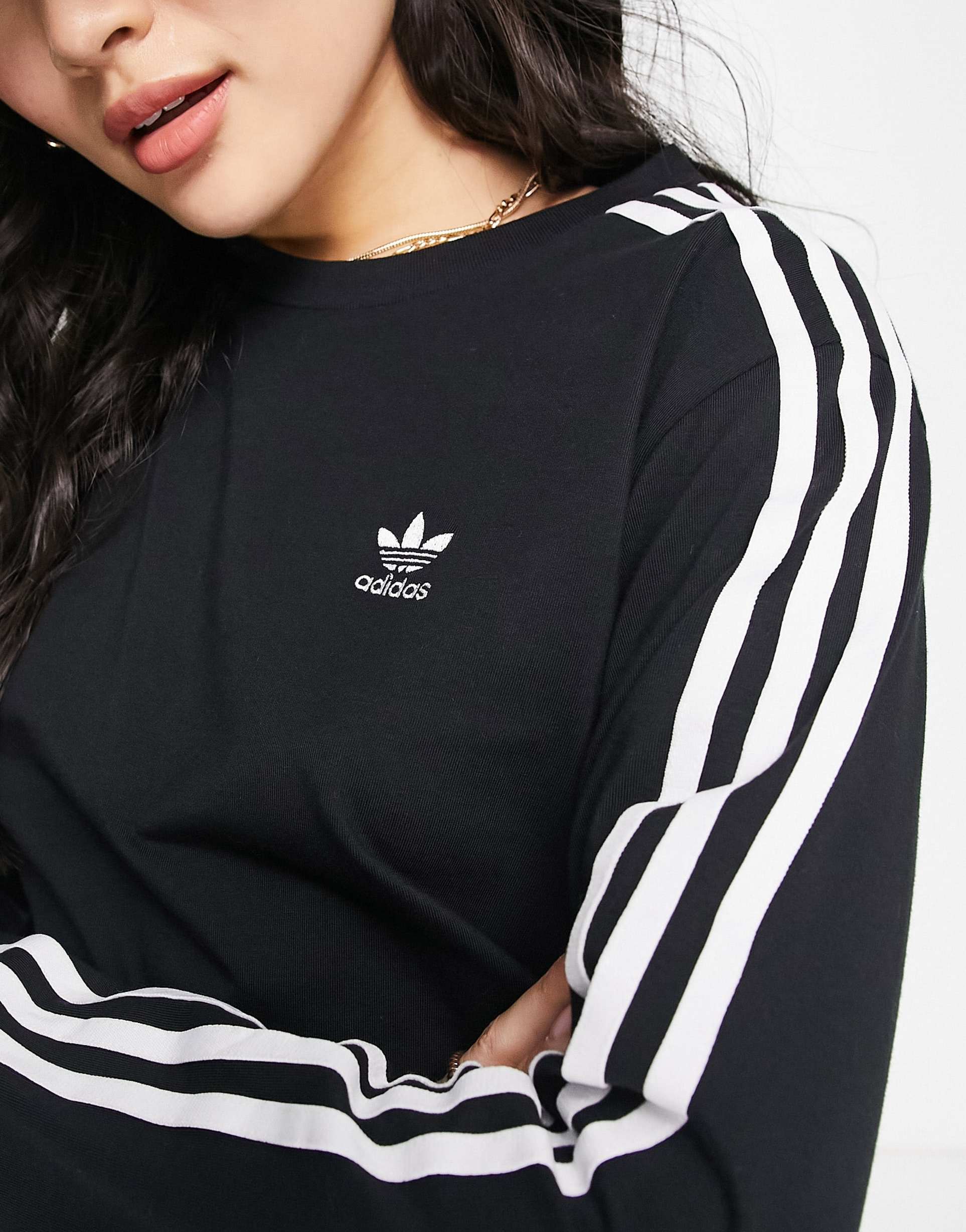 adidas Originals adicolor 3 stripes long sleeve t-shirt in black