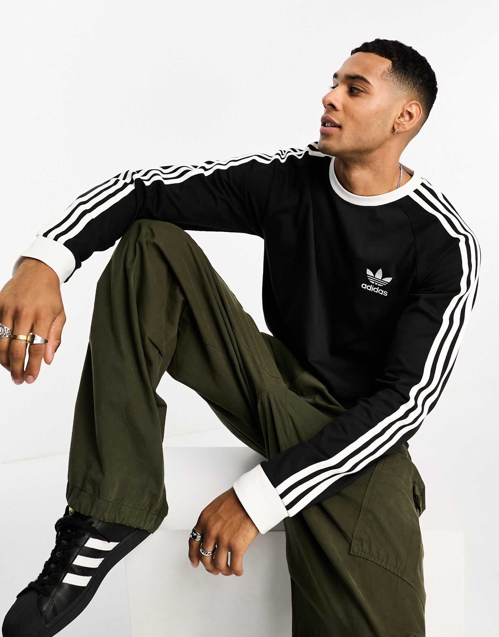 футболка с длинным рукавом adidas Originals Adicolor в 3 полосы черного цвета