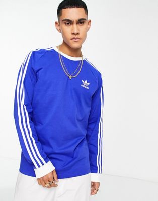 adidas Originals Adicolor 3 stripe long sleeve t-shirt in blue
