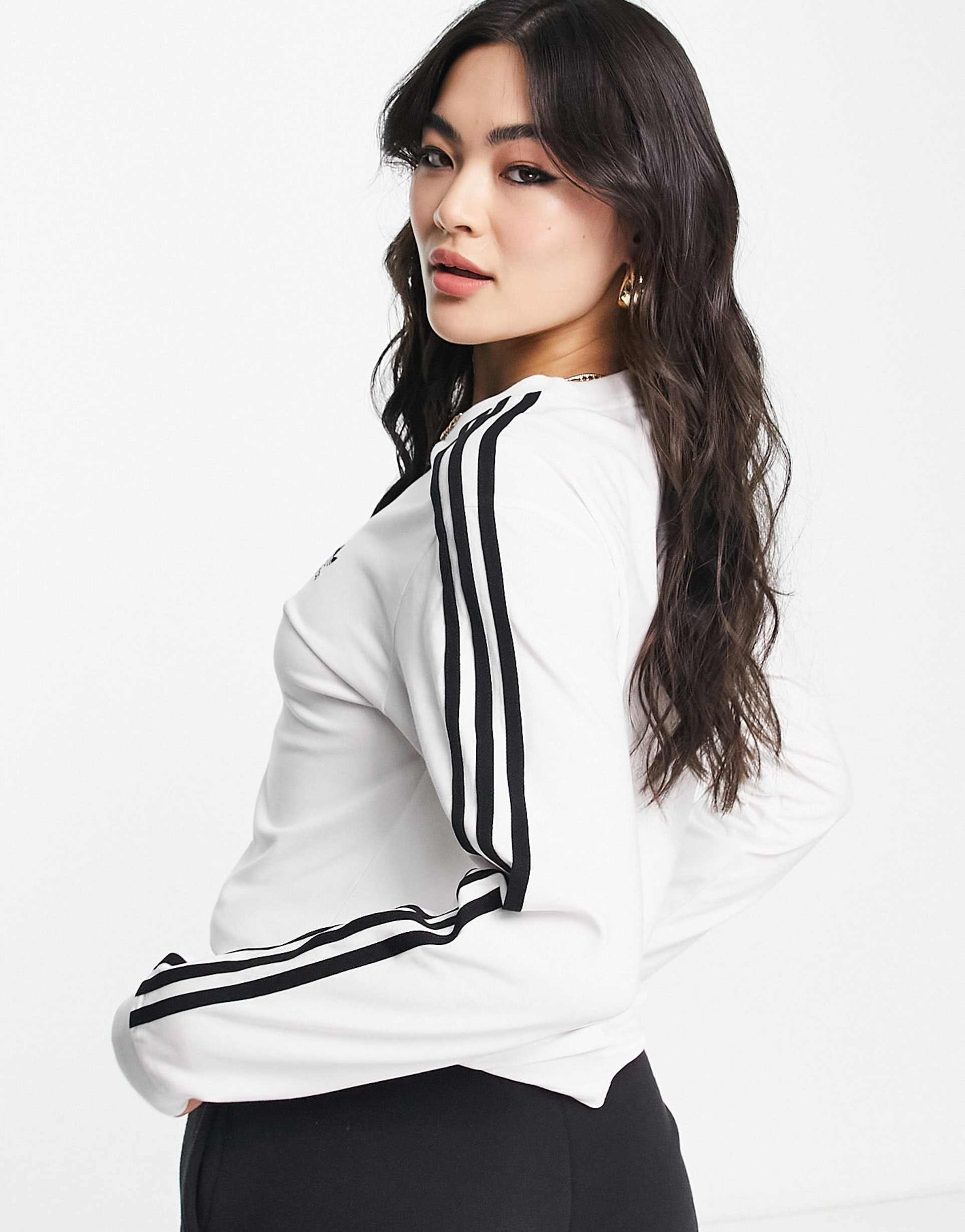 adidas Originals adicolor 3 stripes long sleeve t-shirt in white view 4