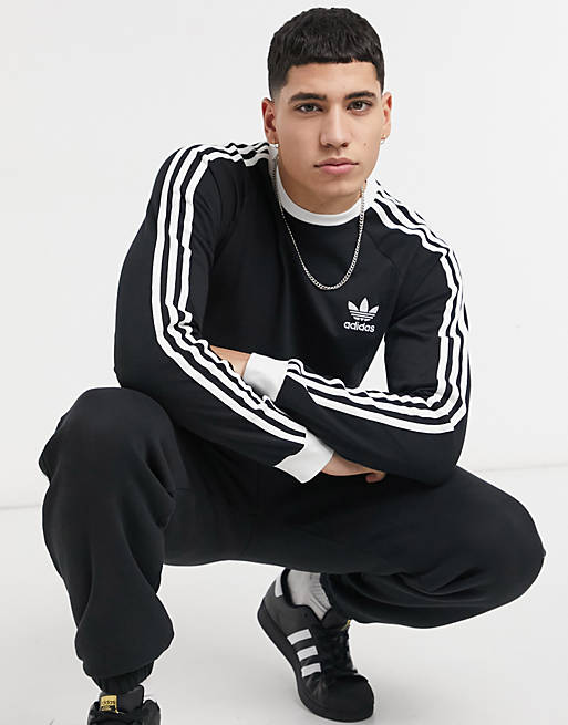 adidas Originals adicolor 3-Stripes long sleeve top in black | ASOS