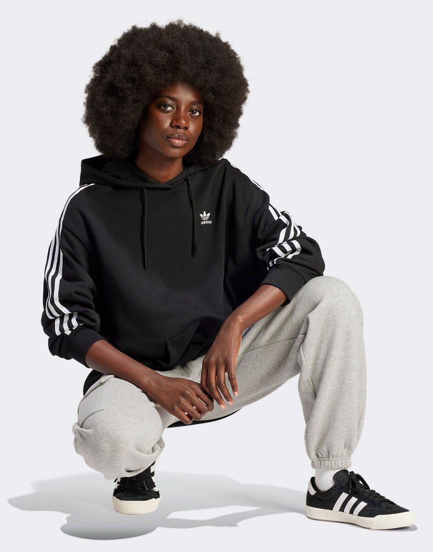 adidas Originals Adicolor 3-stripes oversized hoodie in black