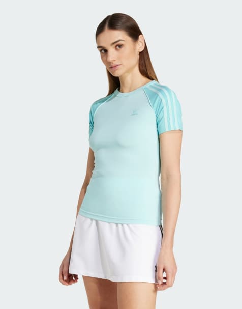 adidas Originals Adicolor 3-stripes raglan slim tee in semi flash aqua - view 1