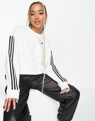 adidas Originals adicolor 3-Stripes short sweatshirt in white | ASOS