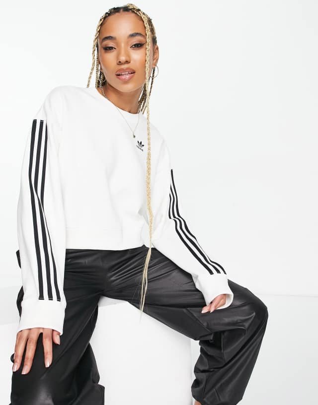 adidas Originals adicolor 3-Stripes short sweatshirt in white