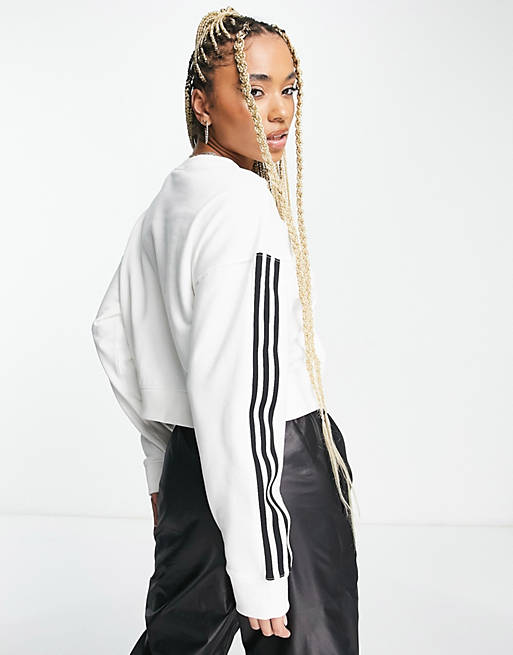 adidas Originals adicolor 3-Stripes short sweatshirt in white | ASOS
