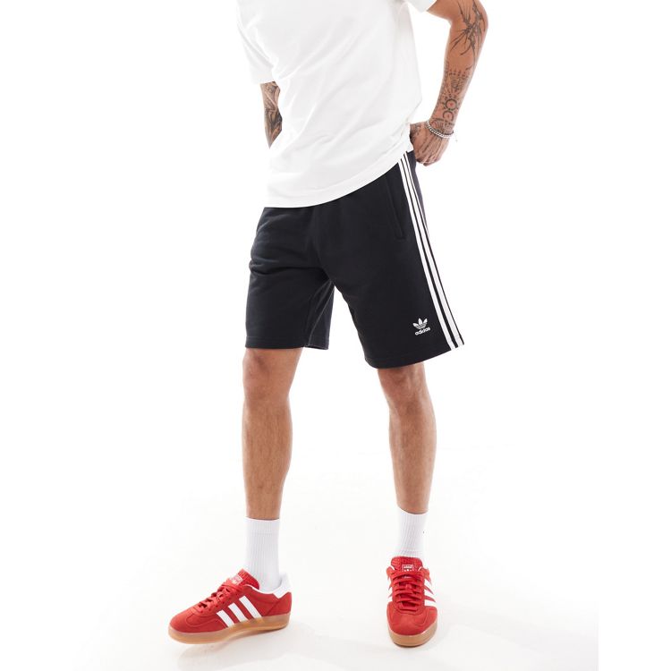 adidas Originals Adicolor polyester 3 stripe shorter shorts in black
