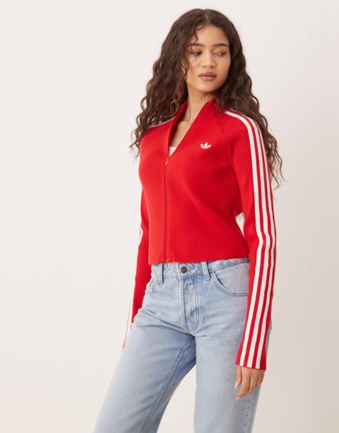 adidas Originals Adicolor 3-stripes slim knit track top in better scarlet - view 1
