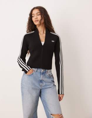 adidas Originals Adicolor 3-stripes slim knit track top in black