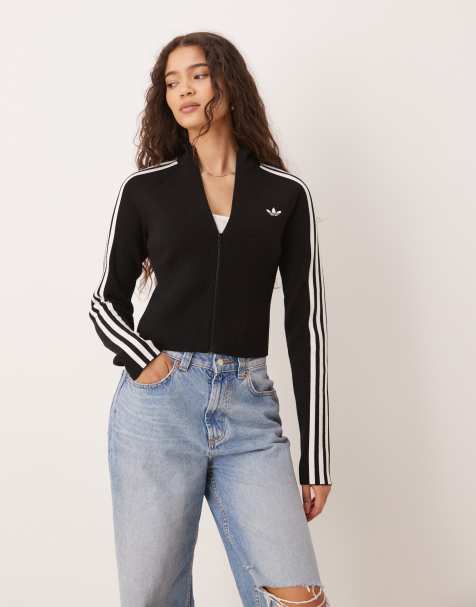 adidas Originals Adicolor 3-stripes slim knit track top in black - view 1