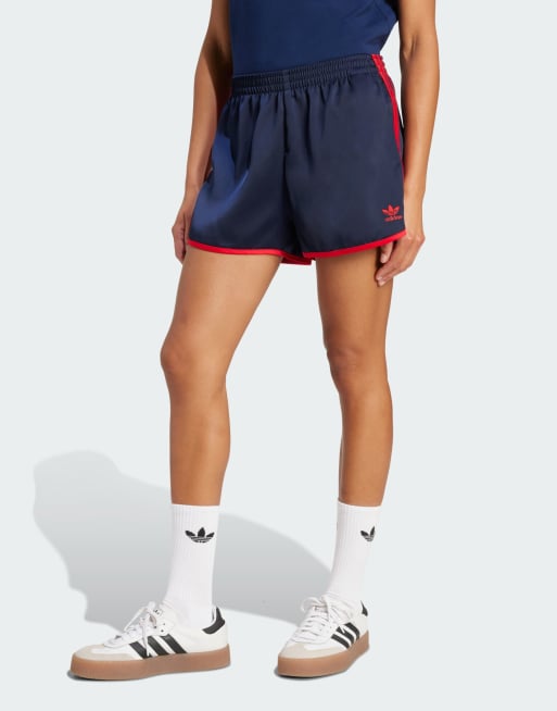 adidas Originals Adicolor 3-stripes sprinter shorts in night indigo / better scarlet