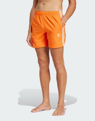adidas Originals Adicolor 3-Stripes Swim Shorts in Orange - ASOS Price Checker