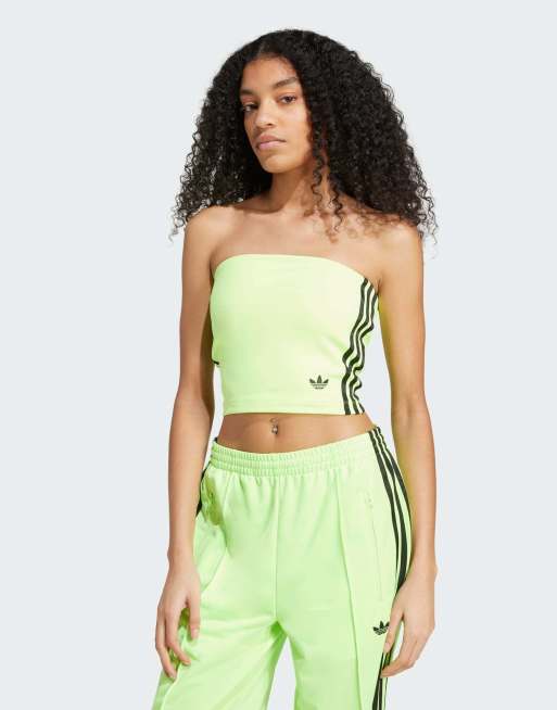 adidas Originals Adicolor 3-stripes tube top in signal green / black