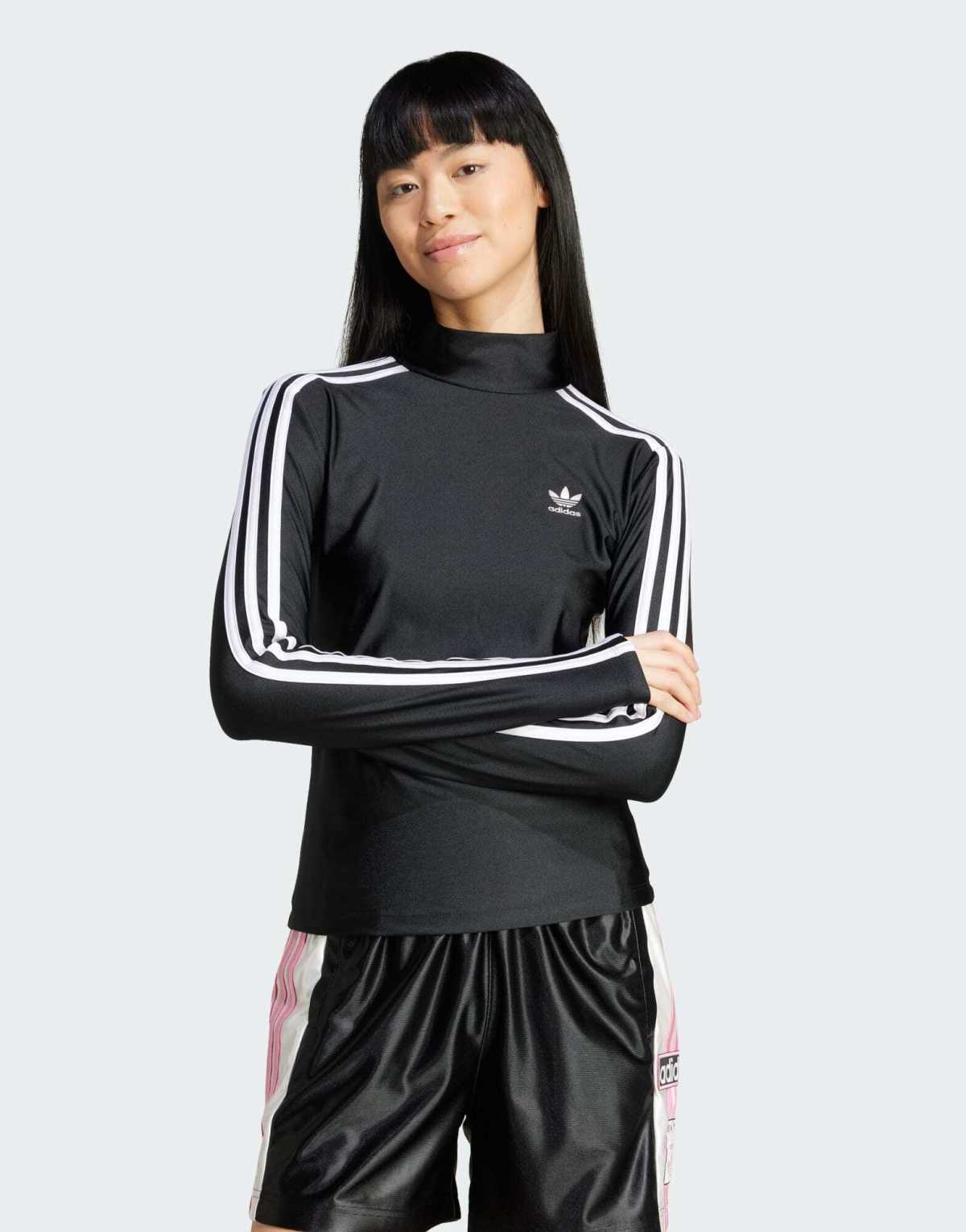 adidas Originals Adicolor 3-stripes turtleneck long sleeve tee in black