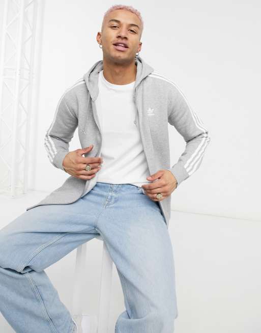 adidas Originals adicolor 3 Stripes zip through hoodie in grey ASOS