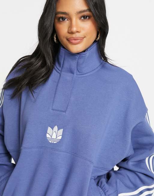 adidas Originals adicolor 3D logo three stripe high neck sweatshirt in blue  | ASOS