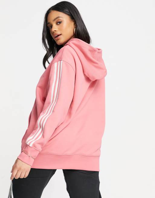 adidas Originals adicolor 3D logo three stripe hoodie in hazy rose