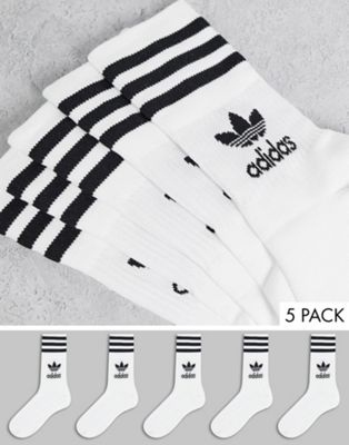 adidas Originals adicolor 5 pack crew socks in white
