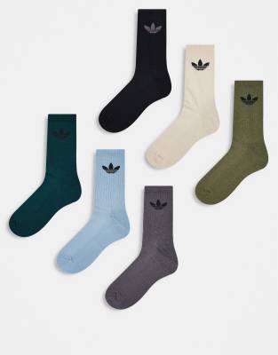 adidas Originals - Adicolor - 6er-Pack Crew-Socken in Blau- und Grüntönen mit Dreiblattlogo