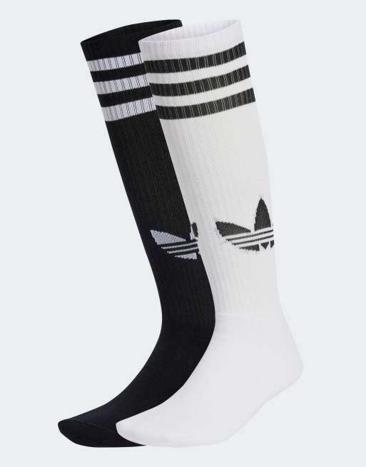 adidas Originals – adicolor 70 – Zestaw 2 par białych skarpet do kolan w kolorze białym i czarnym