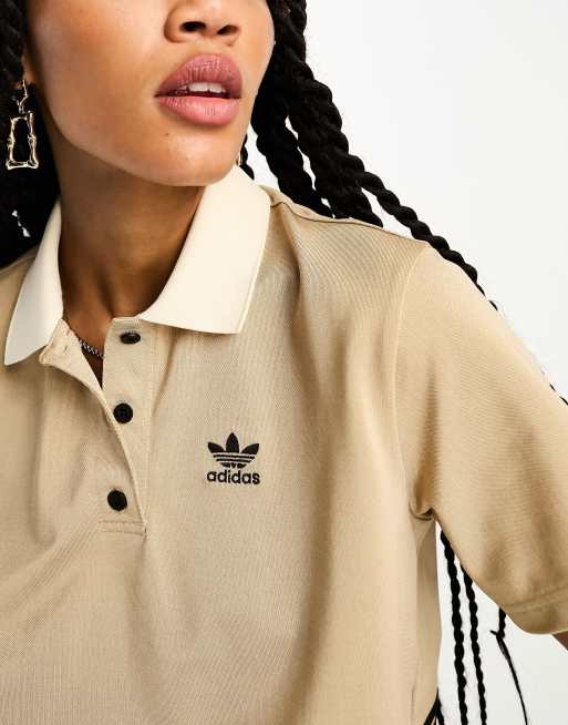 adidas Originals adicolor 70s 3 Stripes polo shirt in beige