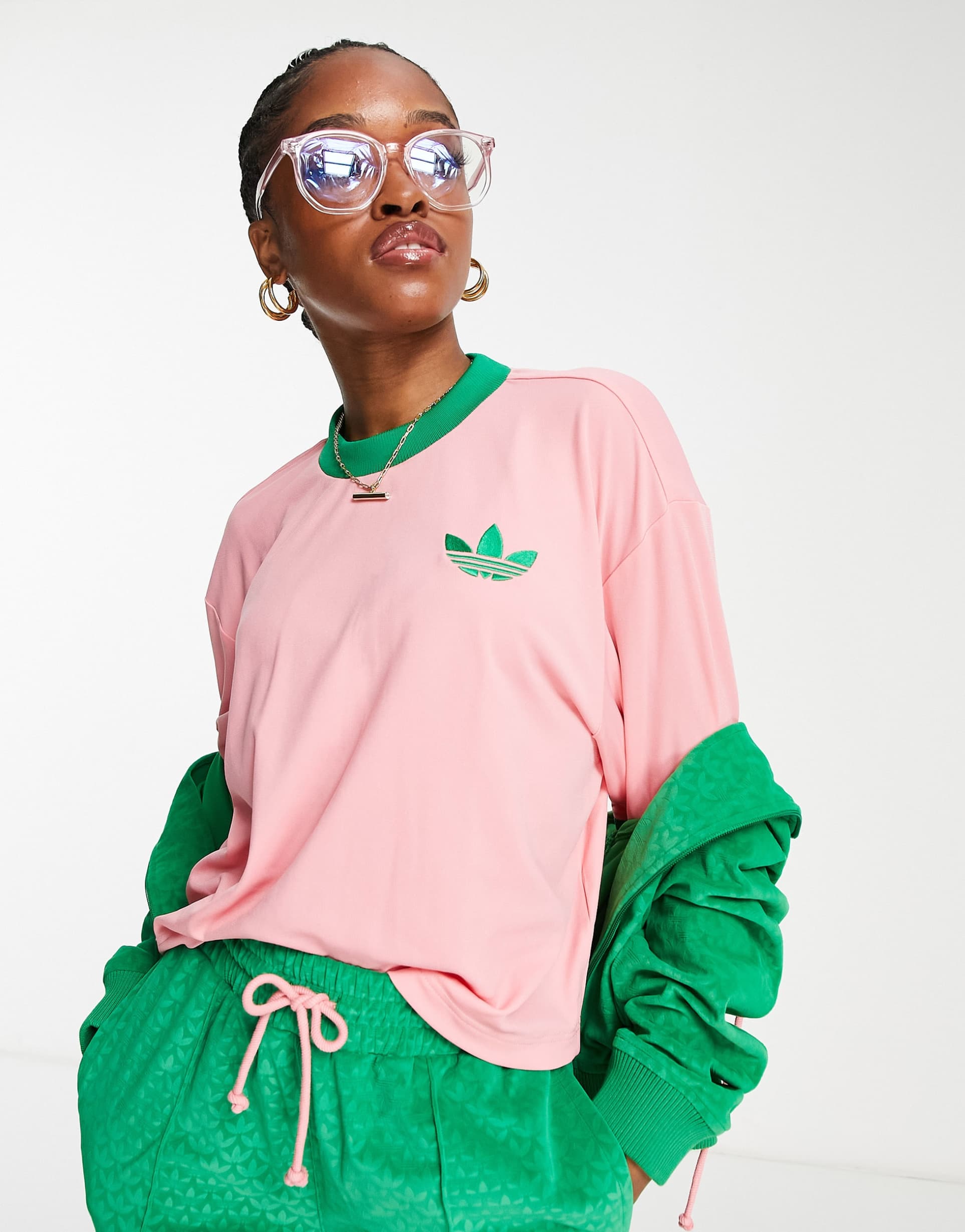 adidas Originals 'adicolor 70s' cropped trefoil t-shirt in pink view 2