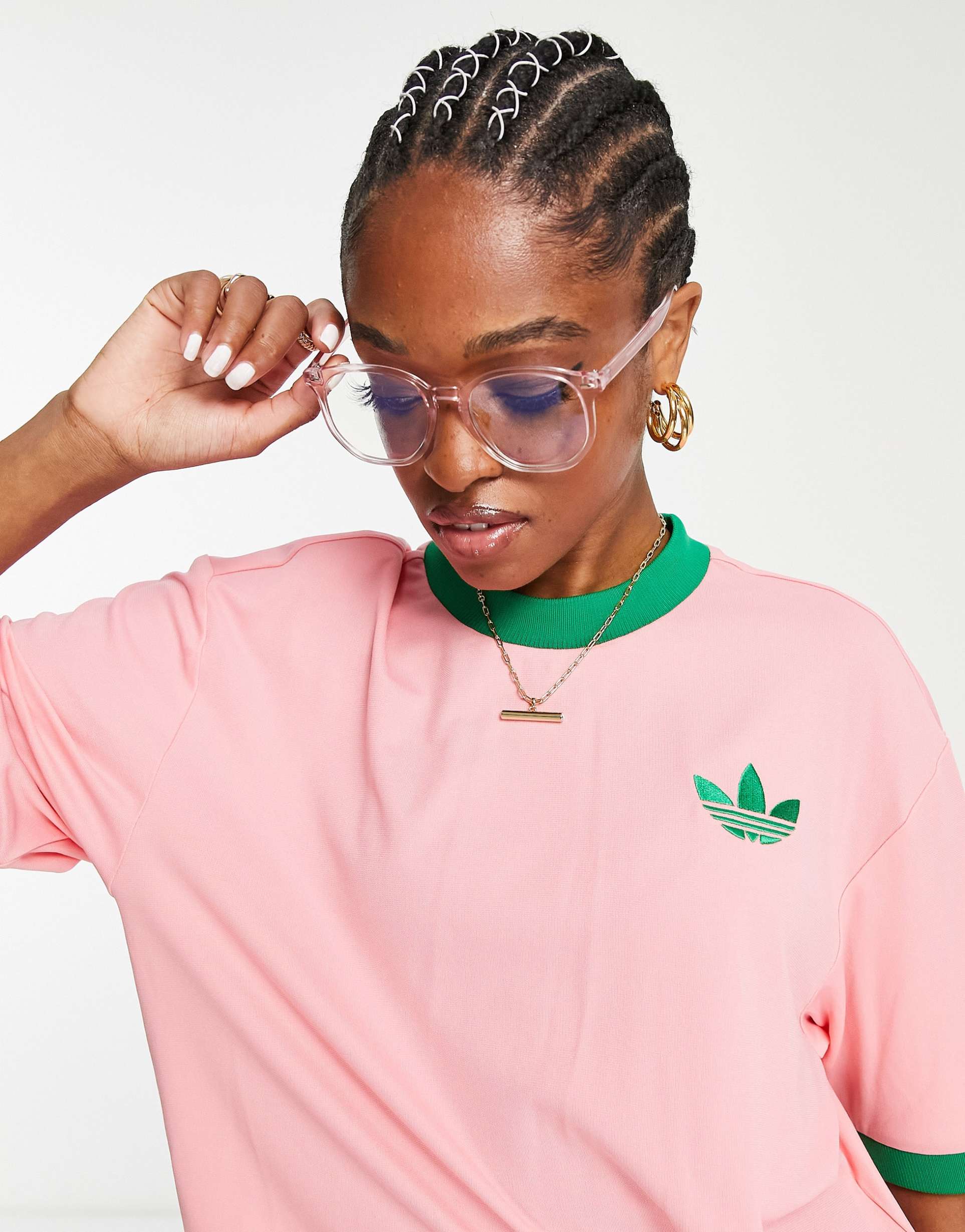 adidas Originals 'adicolor 70s' cropped trefoil t-shirt in pink view 4