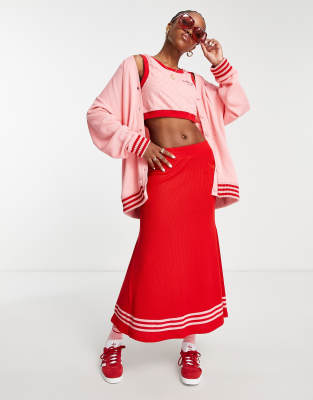 adidas Originals ’adicolor 70s’ knitted long skirt in red