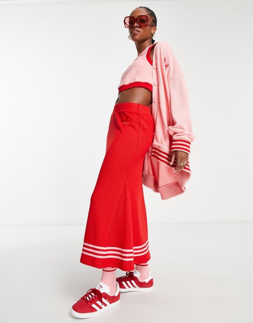 adidas Originals adicolor 70s knitted long skirt in red ASOS