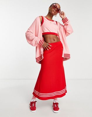 adidas Originals 'adicolor 70s' knitted long skirt in red