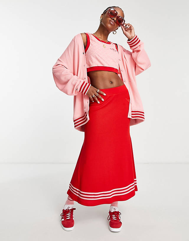 adidas Originals - 'adicolor 70s' knitted long skirt in red
