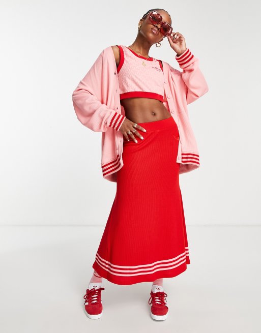 adidas Originals 'adicolor 70s' knitted long skirt in red