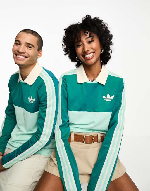 adidas Originals – adicolor 70's – Langärmliges Unisex-Polohemd in Grün |  ASOS