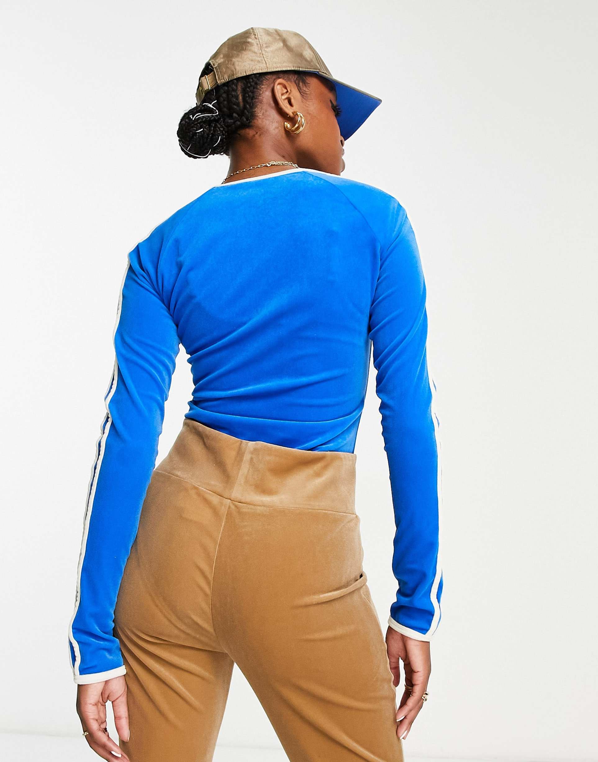 adidas Originals 'adicolor 70s' long sleeve bodysuit in blue view 3