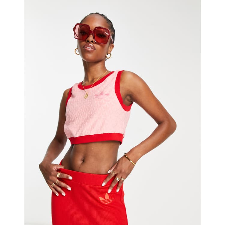 adidas Originals adicolor 70s monogram cropped vest in pink